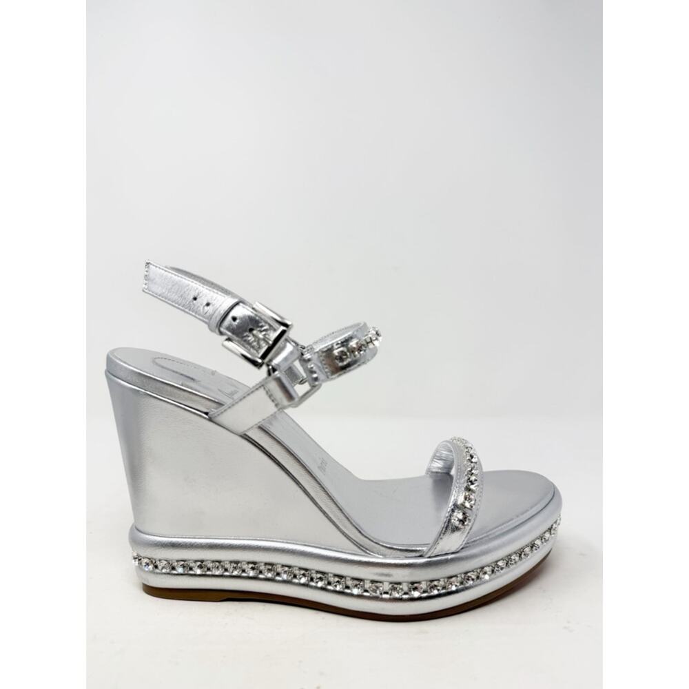 Christian Louboutin Pyrastrass Silver Crystal Wedge Sandals Womens Size EU 39 - Picture 6 of 13